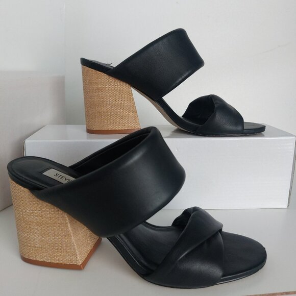 STEVE MADDEN Leather Sandals Sz 8.5 Black Padded Strap Block Heel Brazil REVOLVE - Picture 6 of 16